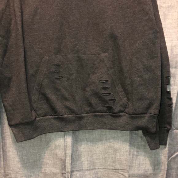 Jolie & Joy by FCT with Love Dark Grey Distressed Hooded Sweatshirt (SIZE LARGE) - Picture 3 of 5